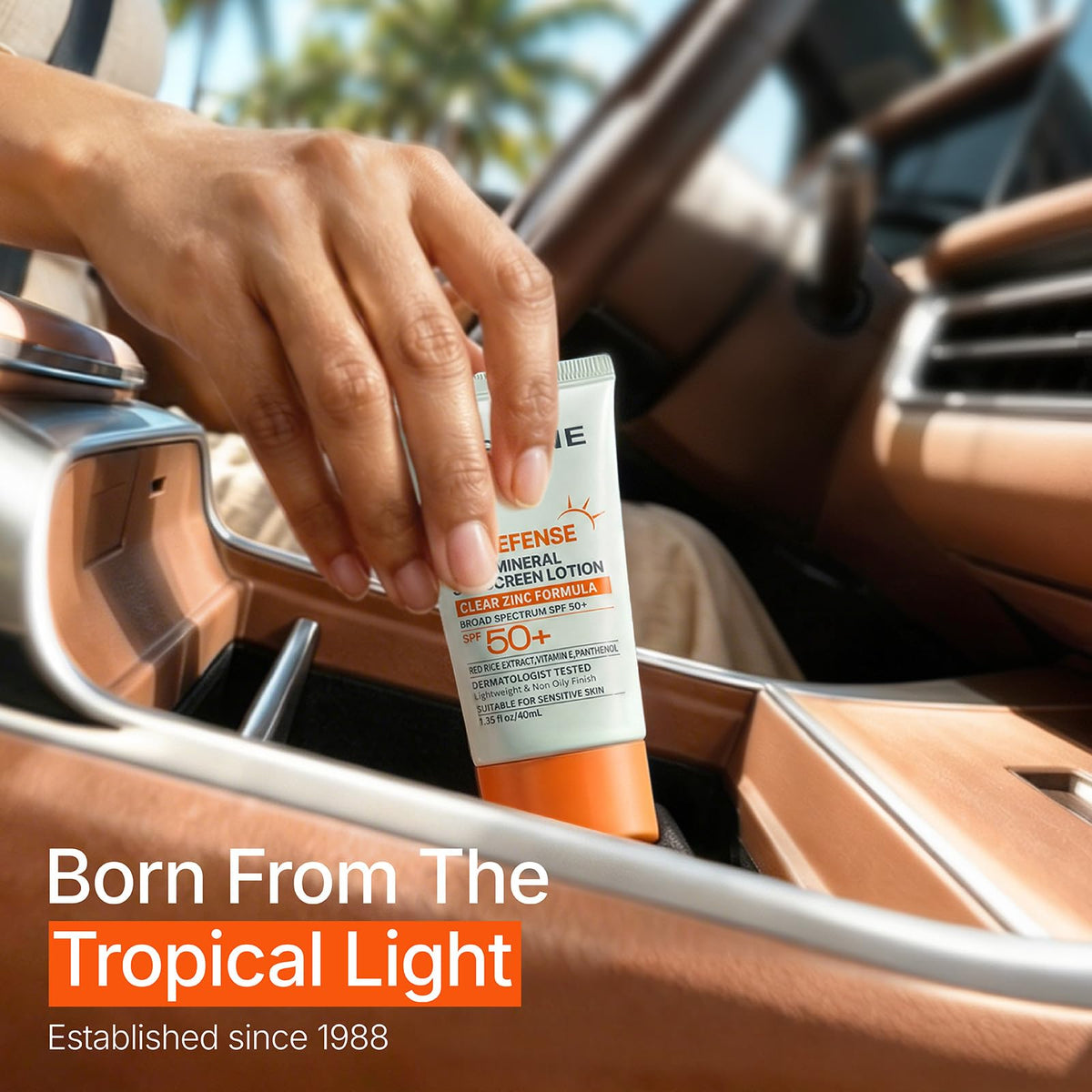Mistine sunscreen next to sunglasses lifestyle shot conveying daily sun care