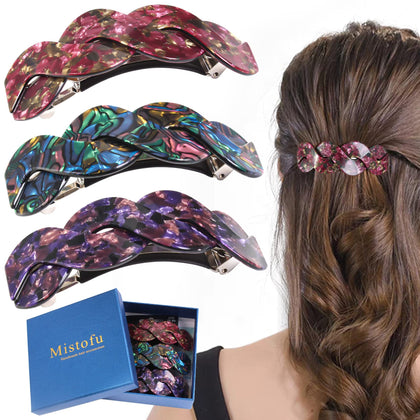 Mistofu barrette front view showing elegant shape and reliable hold