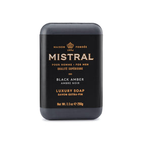 Mistral front packaging showing elegant black amber branding and benefit
