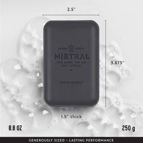 Mistral ingredients label displaying natural oils and paraben-free benefit