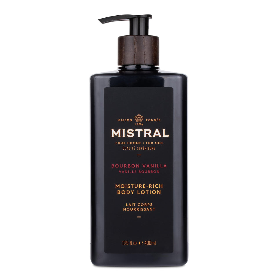 Mistral bottle front view showing bourbon vanilla label and premium packaging benefit