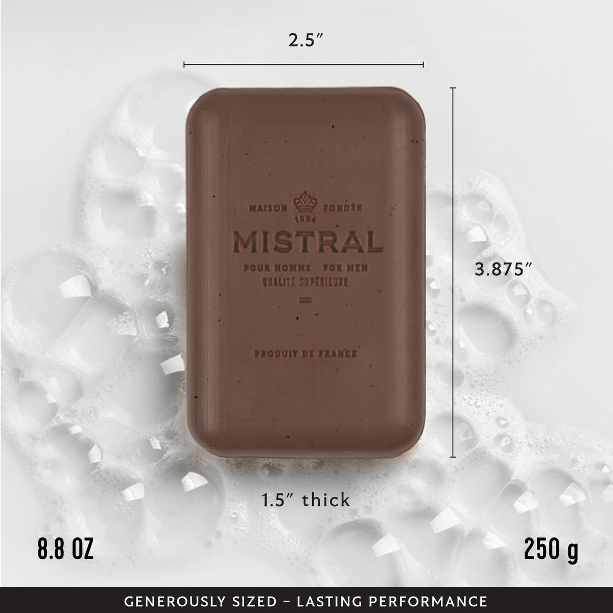 Mistral bourbon vanilla close-up lather demonstrating rich foam and moisturizing feel