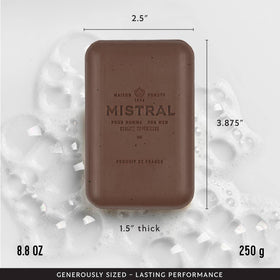 Mistral bourbon vanilla close-up lather demonstrating rich foam and moisturizing feel