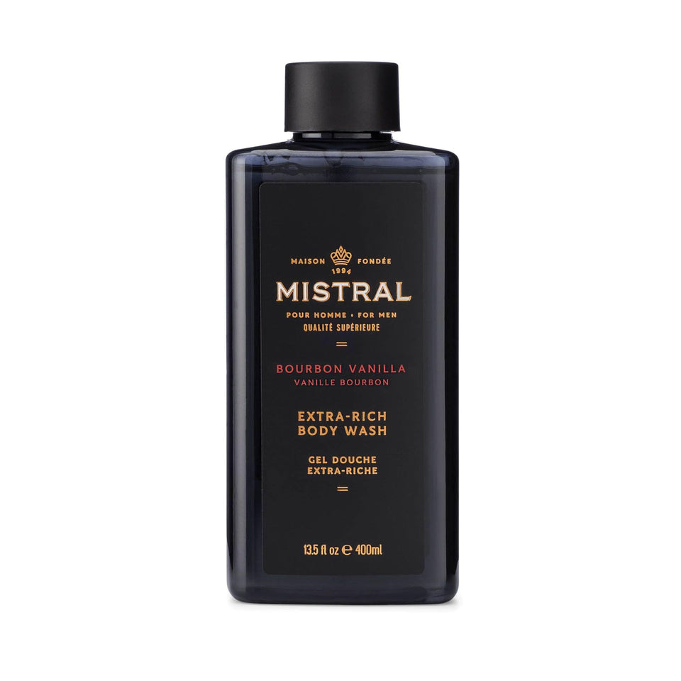 Mistral front bottle showing bourbon vanilla scent and premium packaging