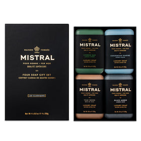 Mistral gift set front packaging showing four triple-milled bars and elegant box, perfect for gifting