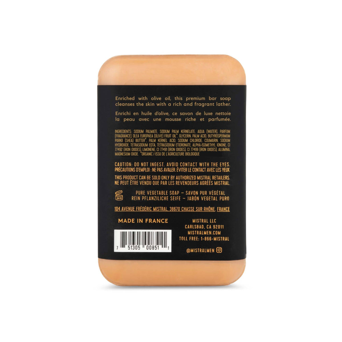 Mistral Golden Tobacco close-up of bar texture delivering creamy lather