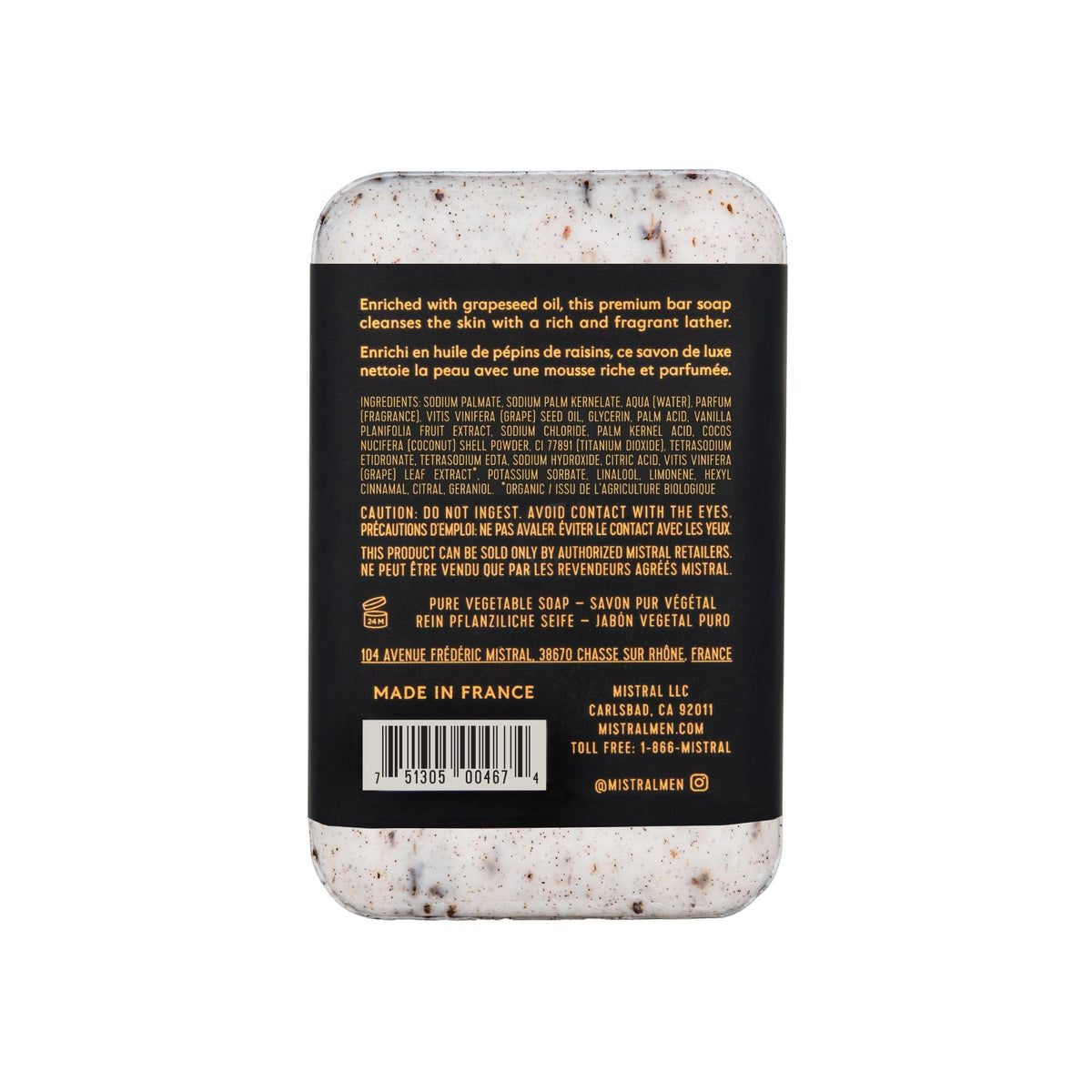 Mistral close-up texture of triple-milled bar highlighting durable lather