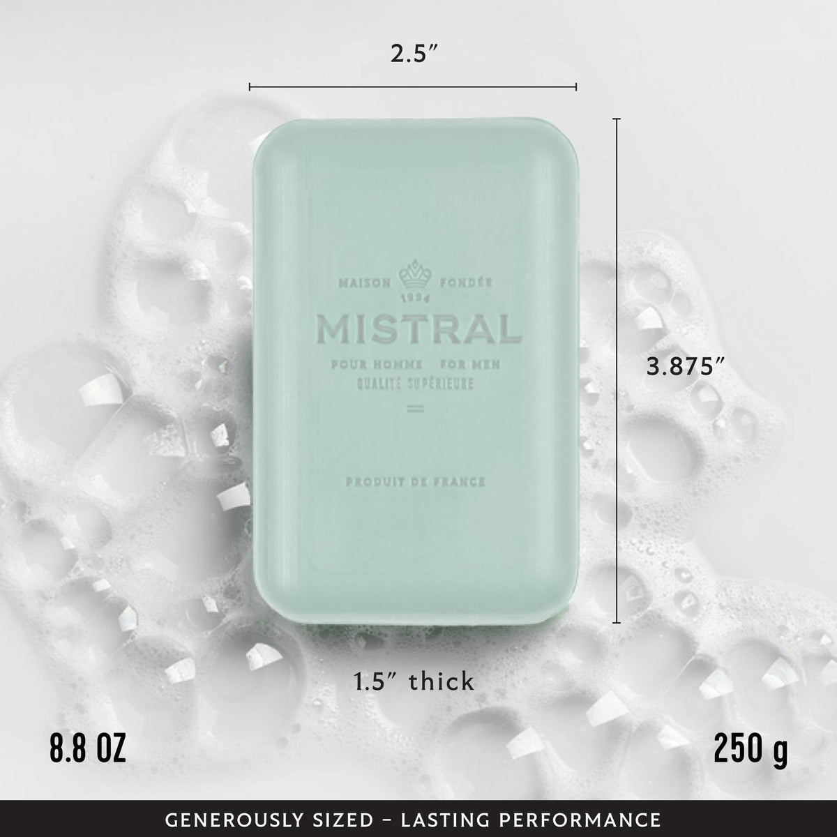 Mistral producing creamy lather in hand for rich moisturizing cleanse