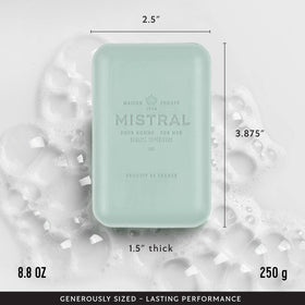 Mistral producing creamy lather in hand for rich moisturizing cleanse