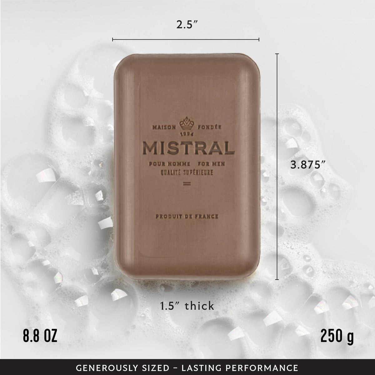 Mistral creating rich lather in hand for creamy cleansing