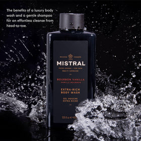 Mistral gel texture showing rich lather and moisturizing consistency