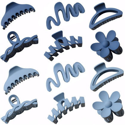 MIUSKATL front view of 12-piece blue clip set showing variety and quick styling benefit