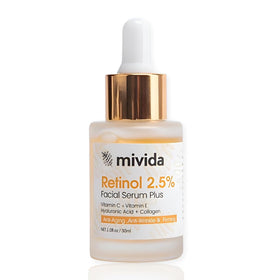 mivida front packaging showing serum bottle and clean-beauty benefit