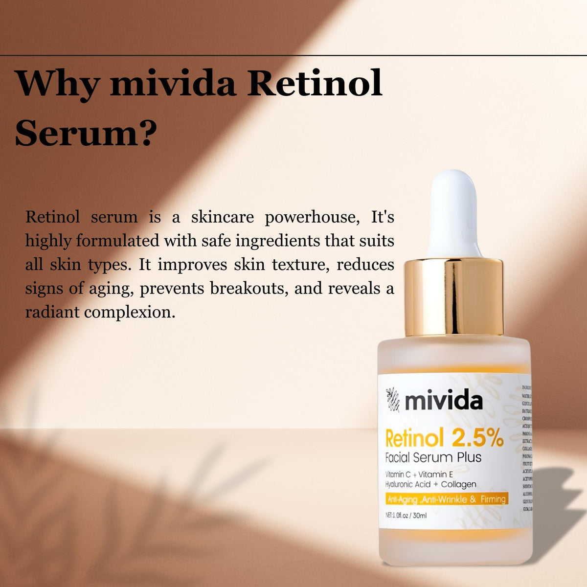 mivida bottle held in hand to show 1 fl oz size and travel-friendly
