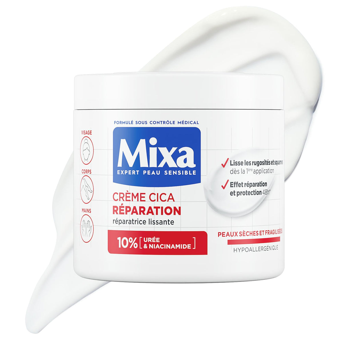 Mixa pot front packaging showing product and soothing hydration benefits