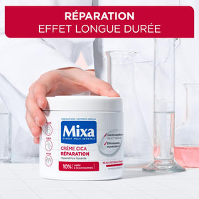 Mixa close-up of cream texture highlighting smooth spreadability and quick absorption