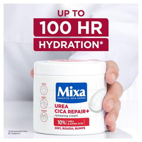 Mixa being applied to elbow to soothe and hydrate very dry skin