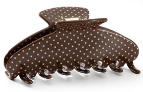 Mixcbe front view coffee polka dot clip showing polished look and secure hold