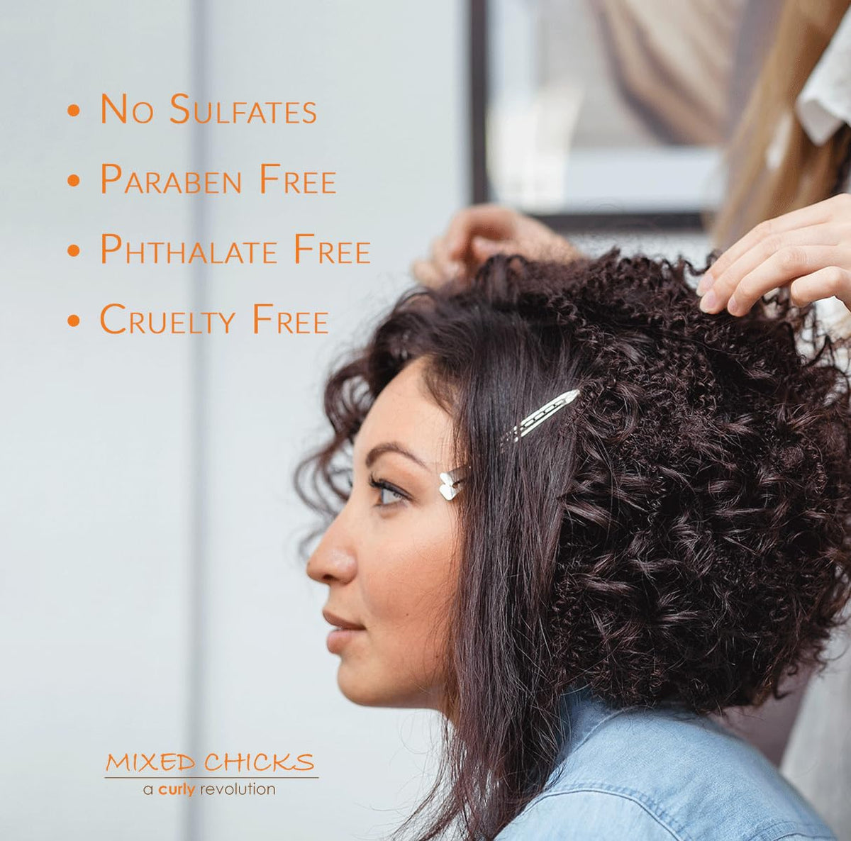 Mixed Chicks before and after hair finish showing reduced flyaways and shine
