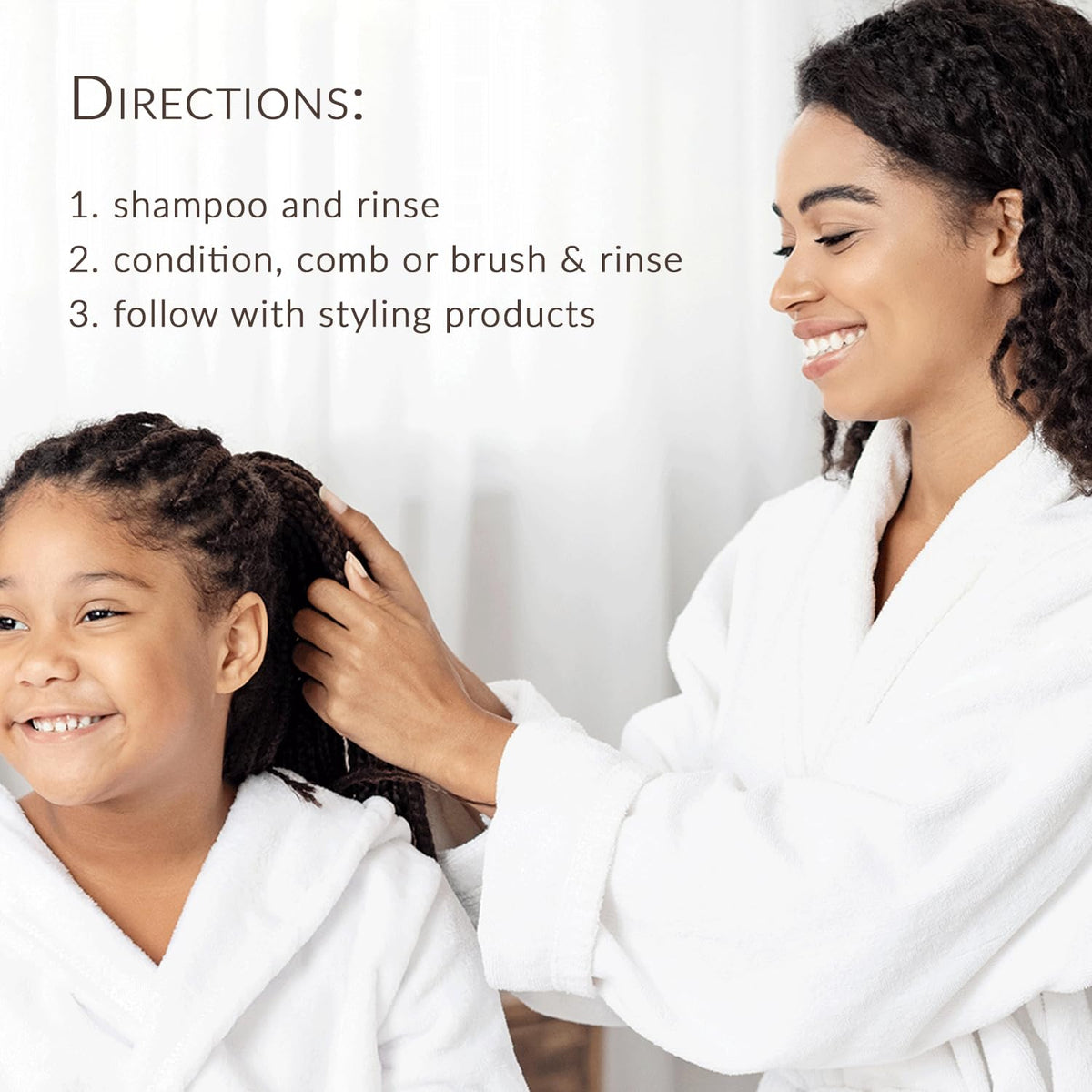 Parent and child in bathroom using Mixed Chicks for smooth, manageable hair care