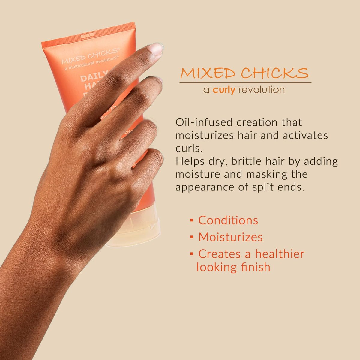 Mixed Chicks oil texture pouring into hand for lightweight hydration