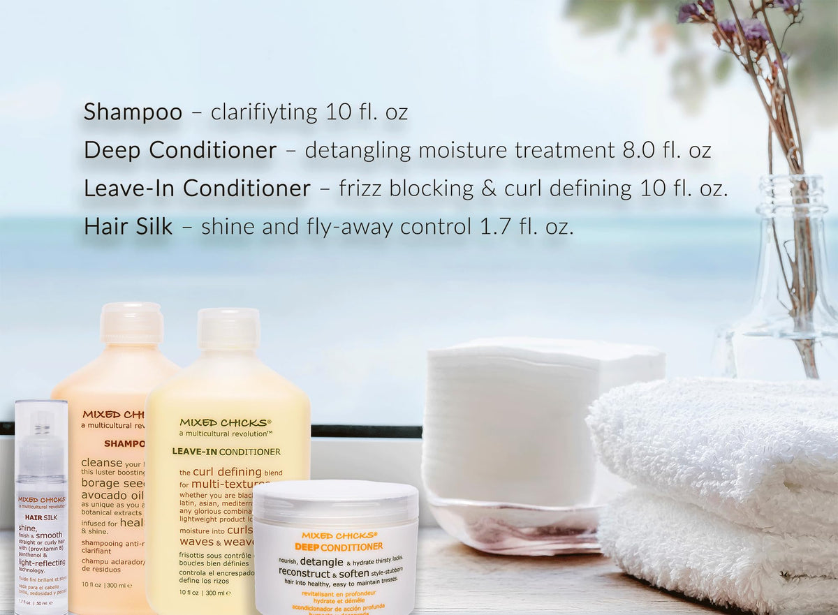 Mixed Chicks clarifying shampoo label detail highlighting gentle cleanse