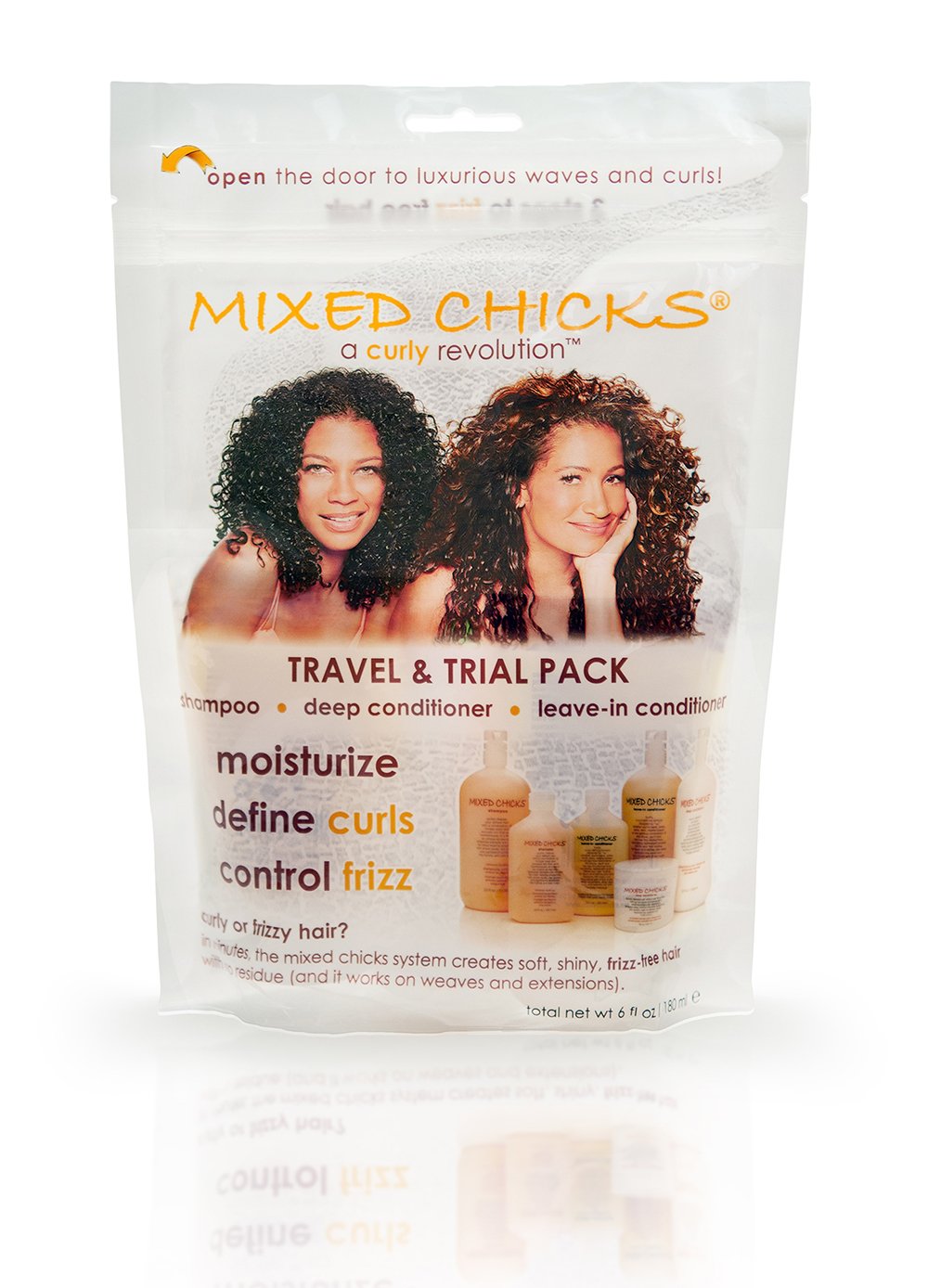 Mixed Chicks travel pack front view showing compact bottles and convenience