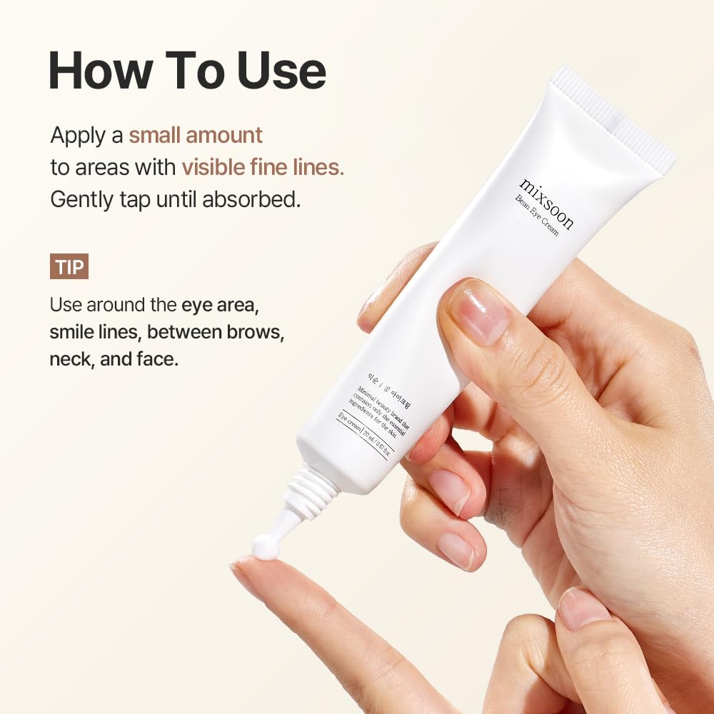 mixsoon Bean Eye Cream on hand for scale showing 20ml compact travel-friendly benefit