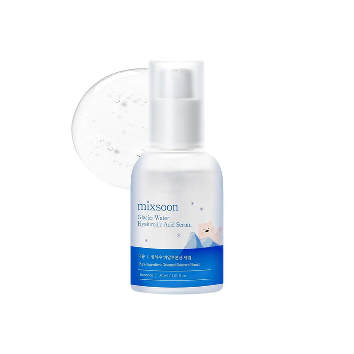 mixsoon front bottle showing glacier water serum packaging and clear hydration benefit