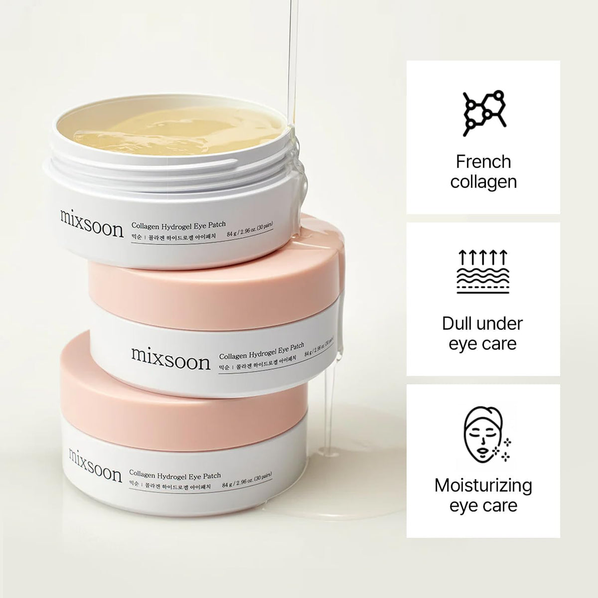 mixsoon open jar with visible stacked hydrogel eye patches for easy use