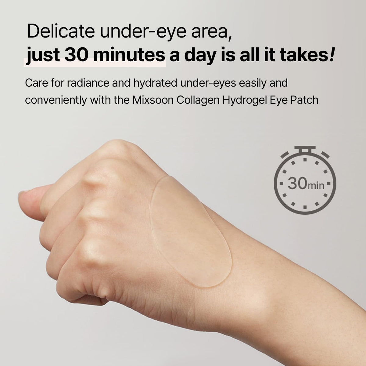 mixsoon patch applied under eye demonstrating comfortable fit and hydration