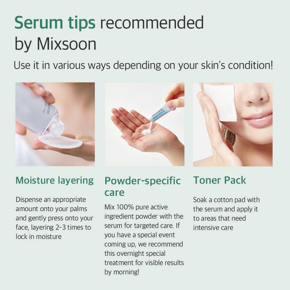 mixsoon applying serum to face in bathroom showing daily use and refreshed skin benefit