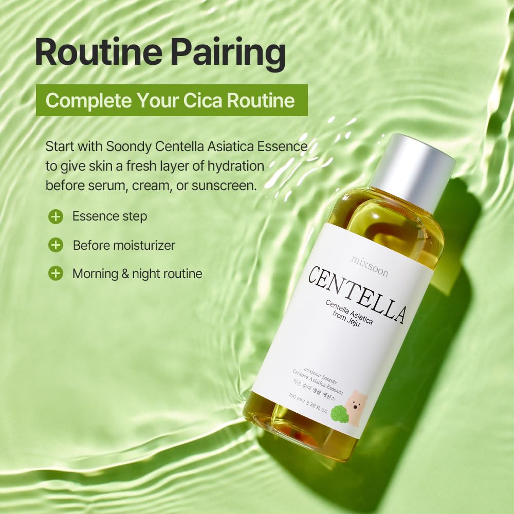 mixsoon applying essence to face demonstrating calming hydration