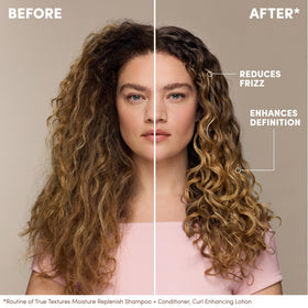 Mizani being applied to damp curls demonstrating easy definition and control