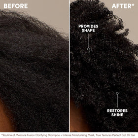 Mizani application on wet curly hair demonstrating easy rake and scrunch styling