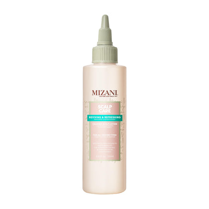 Mizani calming scalp lotion front packaging shows product and calming benefit