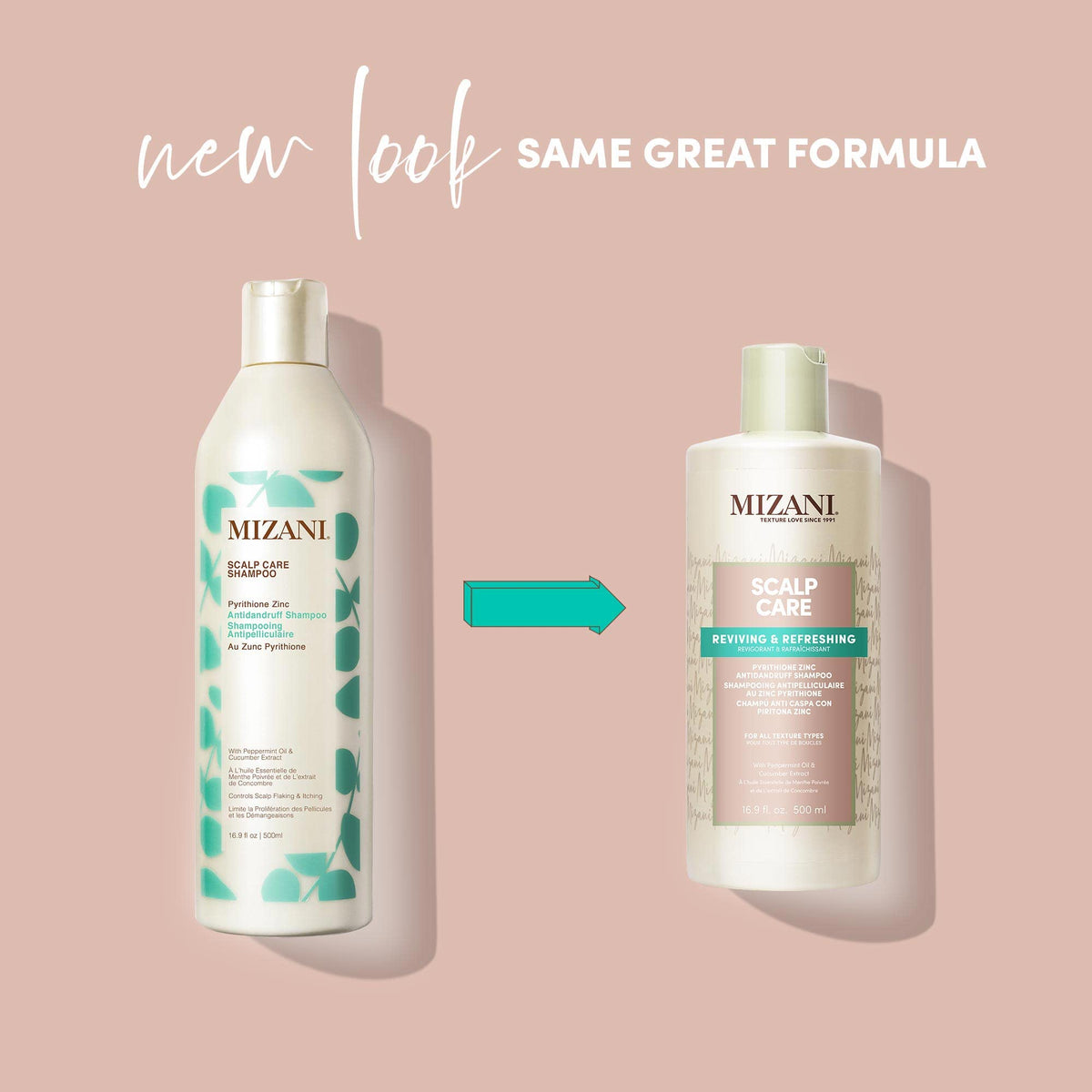 Mizani close-up label highlighting pyrithione zinc active for effective relief