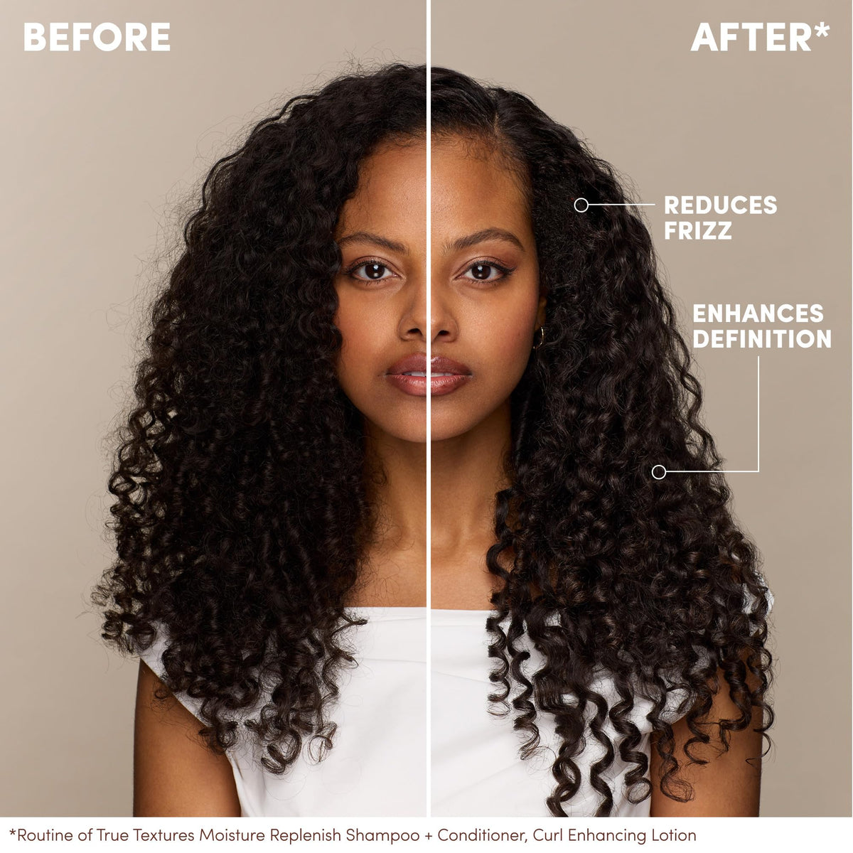 Mizani styled hair under a diffuser showing enhanced volume and bounce