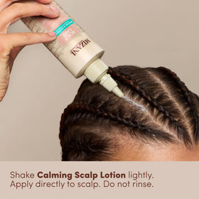 Mizani in-use application on braid parting relieves itch and reduces flakes