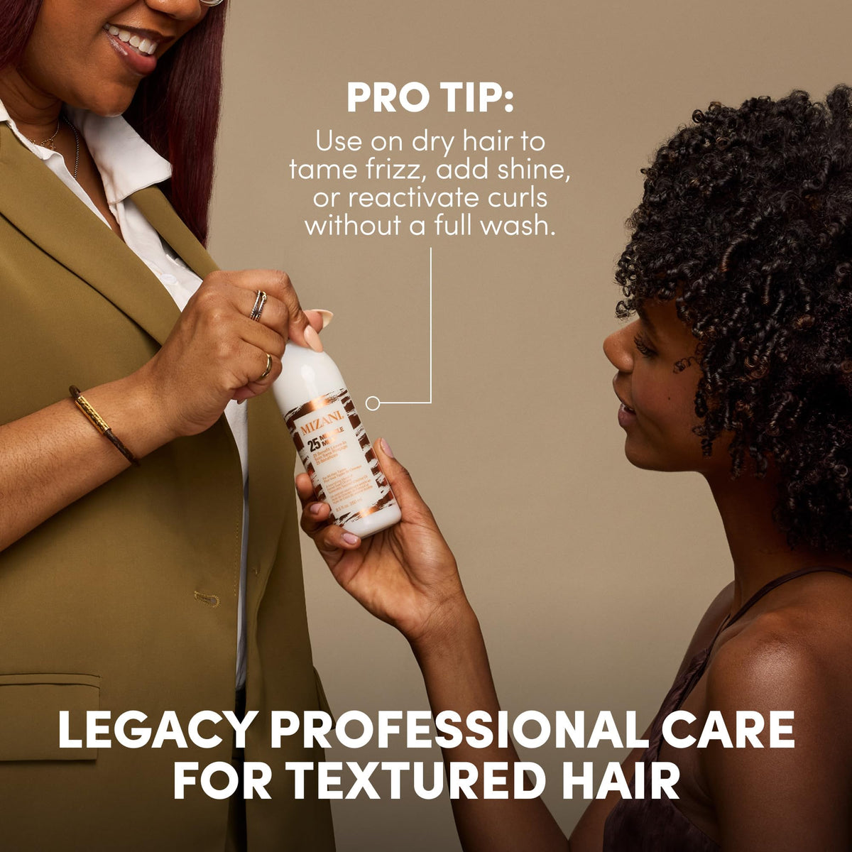 Coconut oil visual with Mizani for natural hydration and added shine benefit
