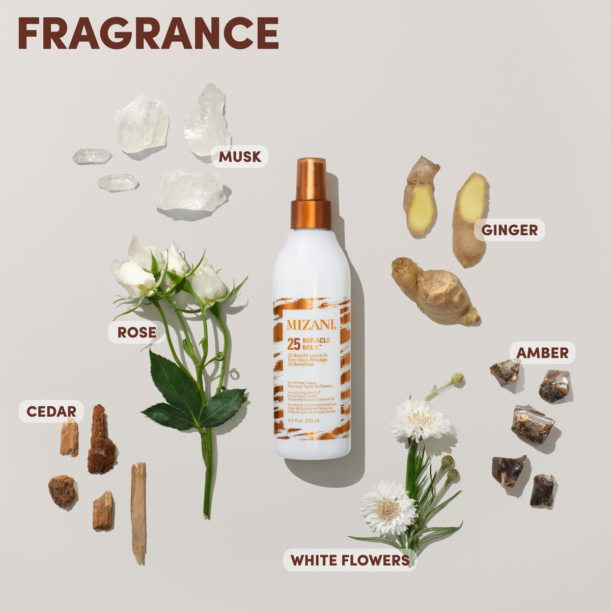 Mizani bottle beside hand to convey portable size and travel convenience