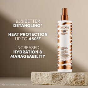 Mizani spritz action demonstrating mist application for even coverage and fast use