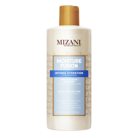 Mizani front packaging showing bottle and brand, highlights hydrating benefits