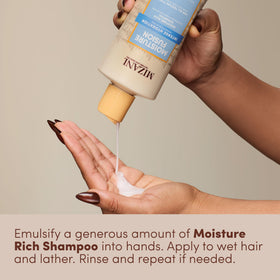 Mizani bottle beside ruler for scale, shows 16.9 fl oz size clarity