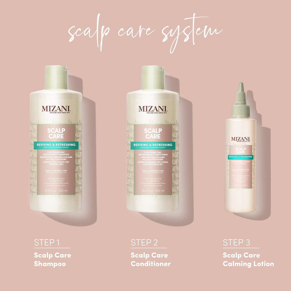 Mizani shampoo pouring into palm demonstrating easy-dispense and slip