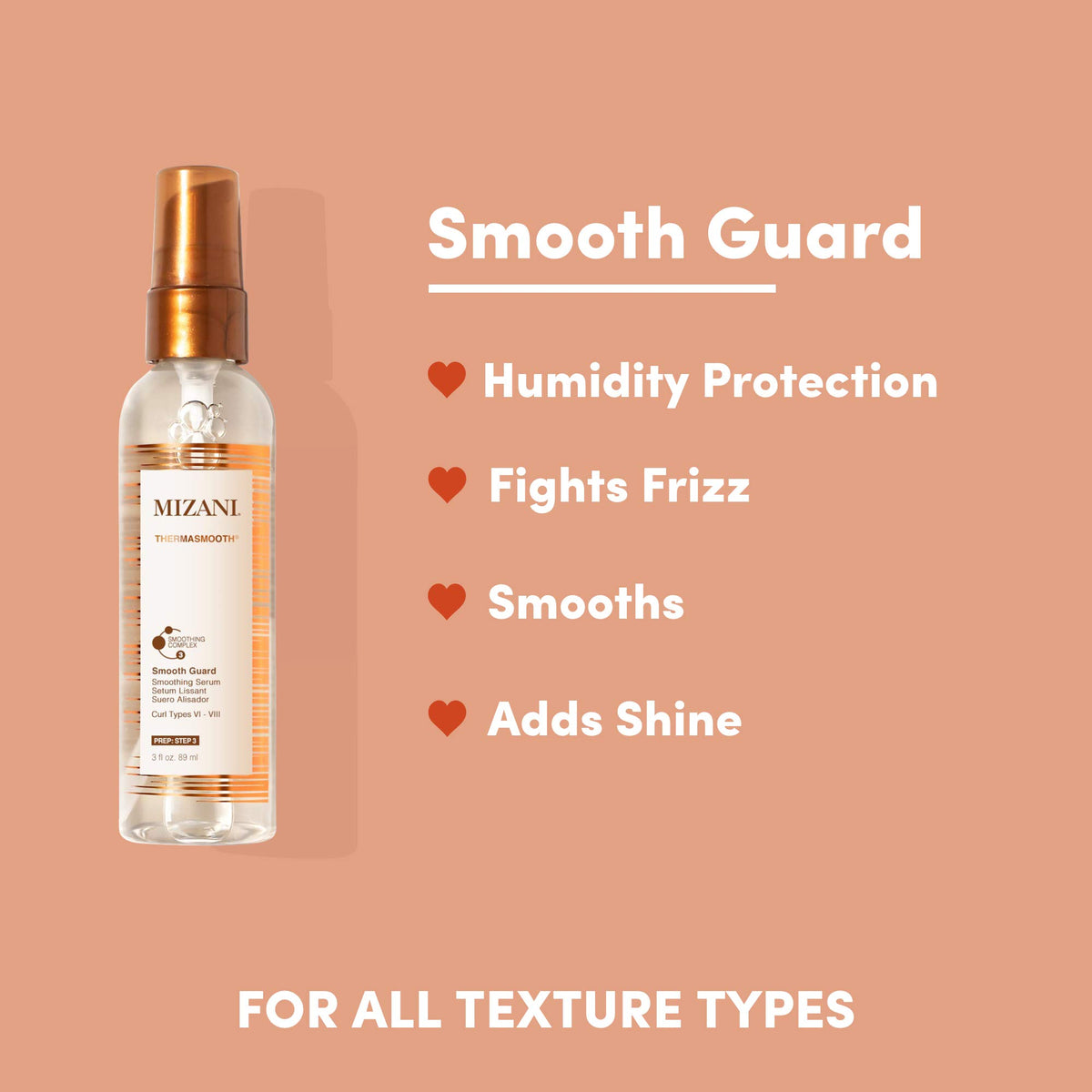 Mizani Smooth Guard serum texture on palm for lightweight glide