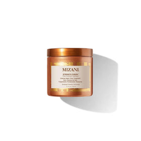 Mizani front packaging showing Strength Fusion treatment and product benefits