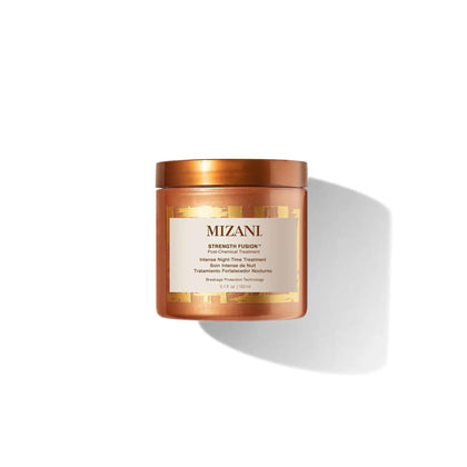 Mizani front packaging showing Strength Fusion treatment and product benefits