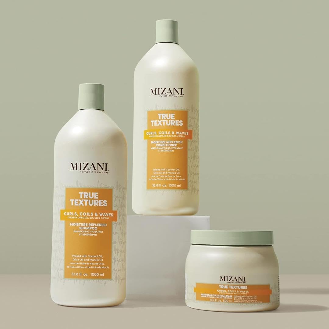 Mizani results on defined shiny curls showing frizz reduction benefit