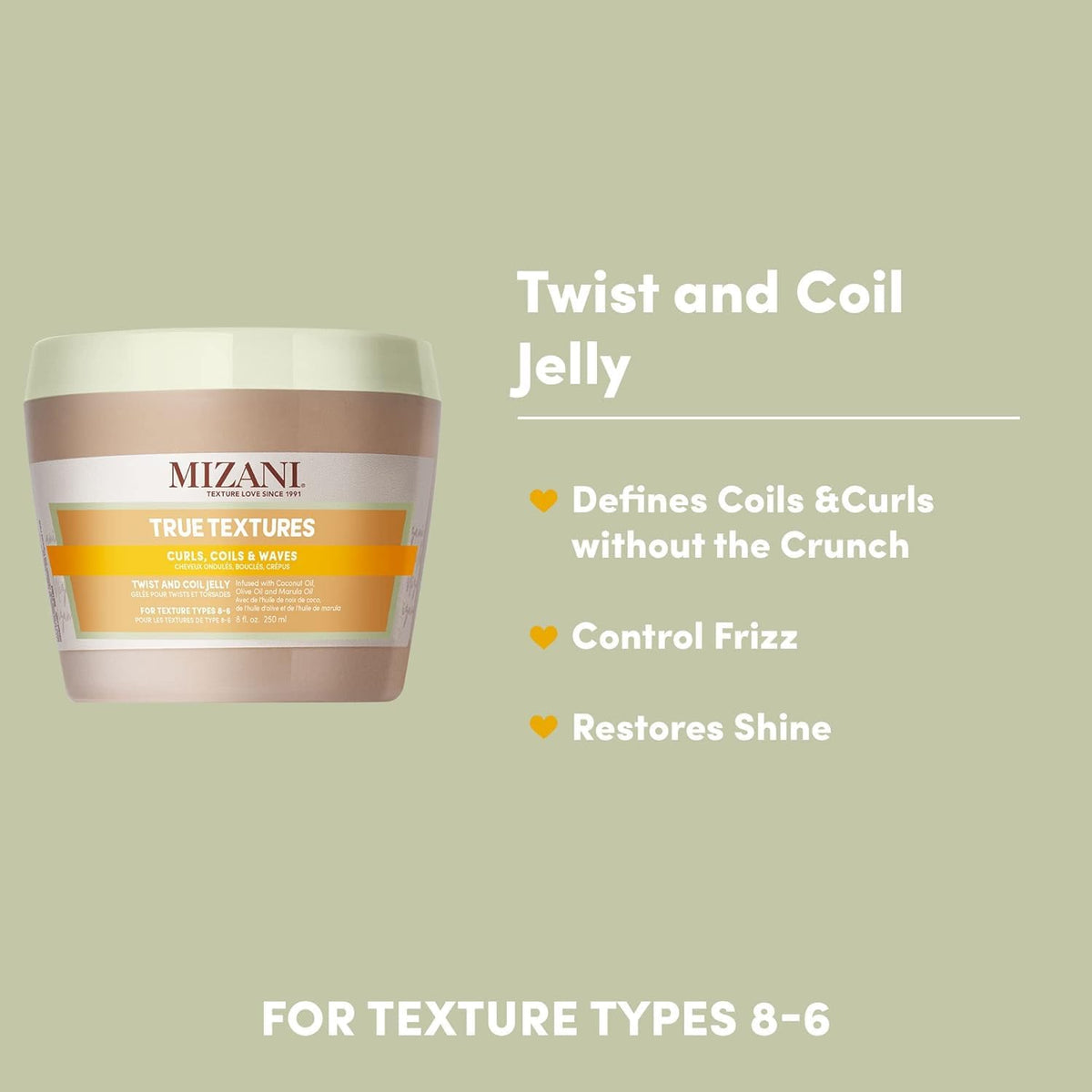 Mizani gel texture close-up highlighting smooth, non-crunchy consistency benefit